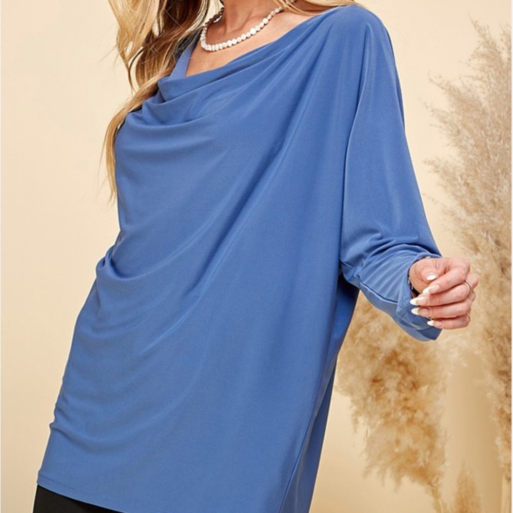 Women's Blue Drape Top - MEDIUM - Picture 7 of 8